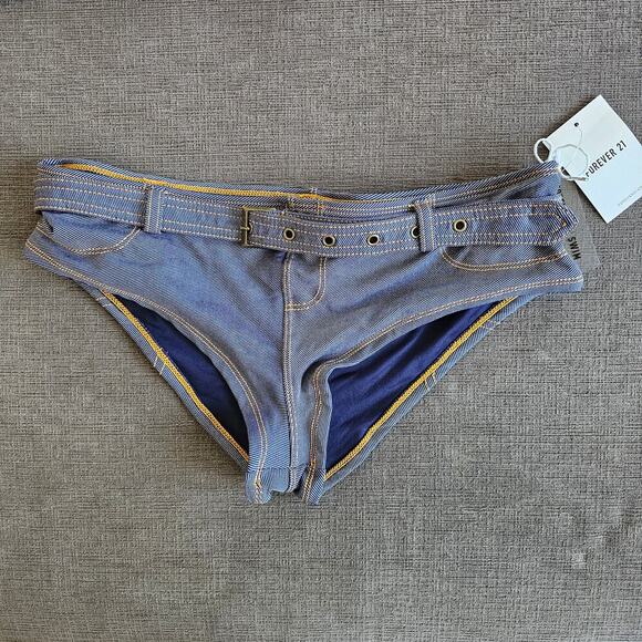 NWT Forever 21 Denim Lace-Trim Underwire Bikini Top & Bikini Bottom Set Size XL - Picture 5 of 12
